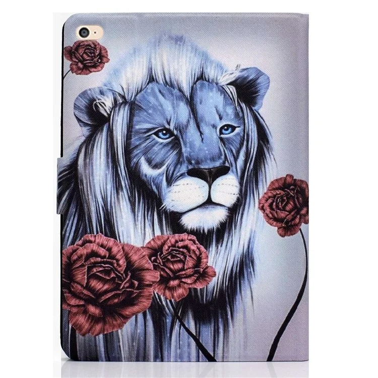 Pour iPad Air (2013) / Air 2 / iPad 9.7-inch (2017) / (2018) Couverture de tablette imprimée en motif Étui en cuir synthétique Support avec fentes pour cartes Fermoir magnétique - Rose et Lion