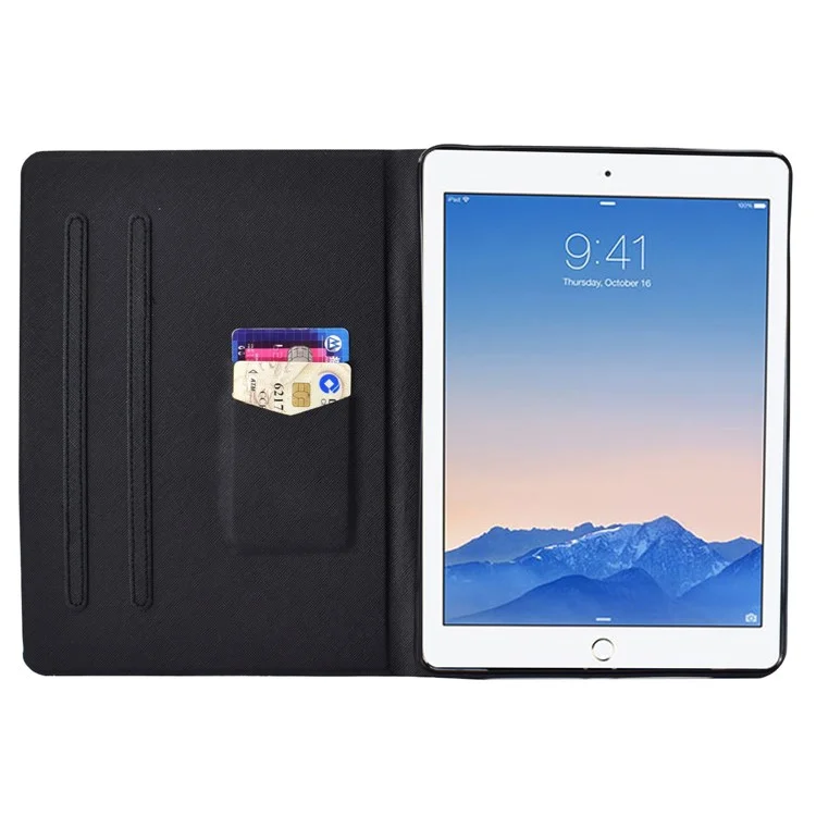 Pour Ipad Air (2013) / Air 2 / Ipad 9.7-pouces (2017) / (2018) Père Imprimerie Comprimé Couverture de Table de Support en Cuir PU Carte de Support - Rose et Lion