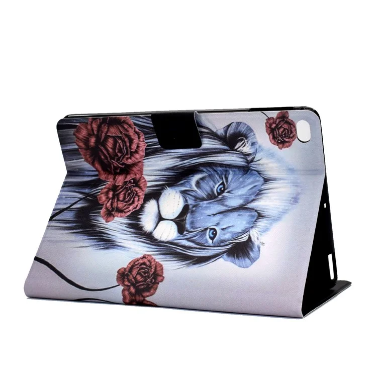 Pour iPad Air (2013) / Air 2 / iPad 9.7-inch (2017) / (2018) Couverture de tablette imprimée en motif Étui en cuir synthétique Support avec fentes pour cartes Fermoir magnétique - Rose et Lion