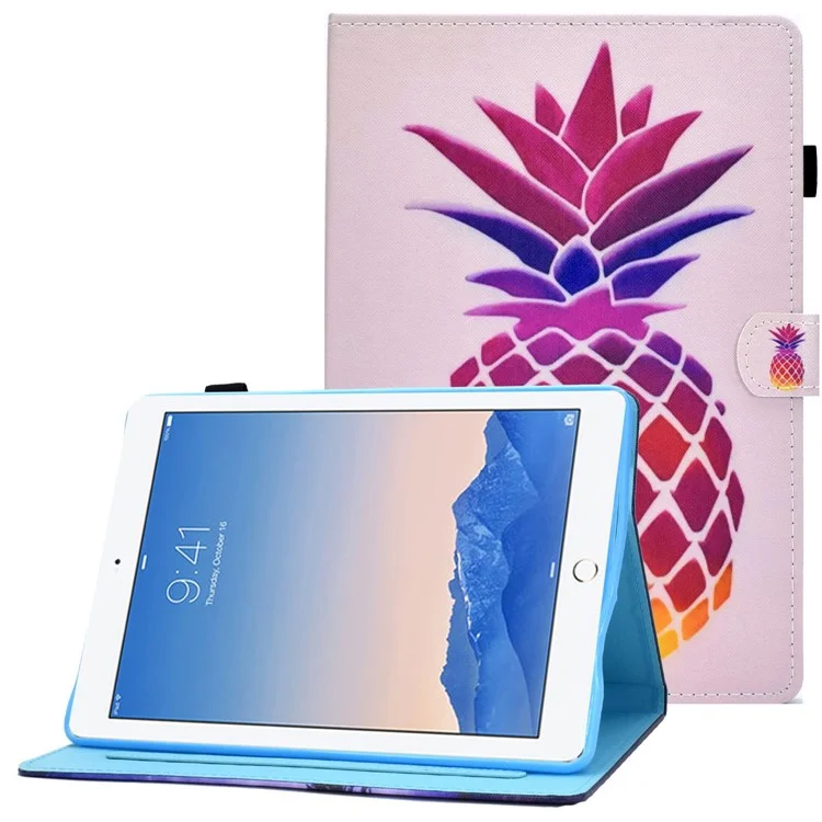 For iPad Air (2013) / Air 2 / iPad 9.7-inch (2017) / (2018) Stitched Leather Case Protective Tablet Cover Pattern Printed Magnetic Closure Shockproof Cover with Stand  /  Card Slots - Pink Pineapple