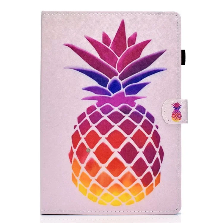 For iPad Air (2013) / Air 2 / iPad 9.7-inch (2017) / (2018) Stitched Leather Case Protective Tablet Cover Pattern Printed Magnetic Closure Shockproof Cover with Stand  /  Card Slots - Pink Pineapple