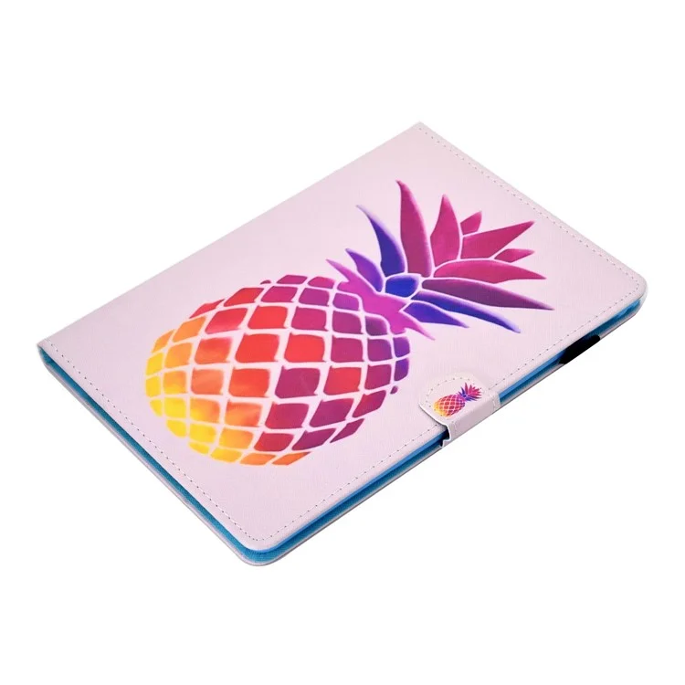 For iPad Air (2013) / Air 2 / iPad 9.7-inch (2017) / (2018) Stitched Leather Case Protective Tablet Cover Pattern Printed Magnetic Closure Shockproof Cover with Stand  /  Card Slots - Pink Pineapple