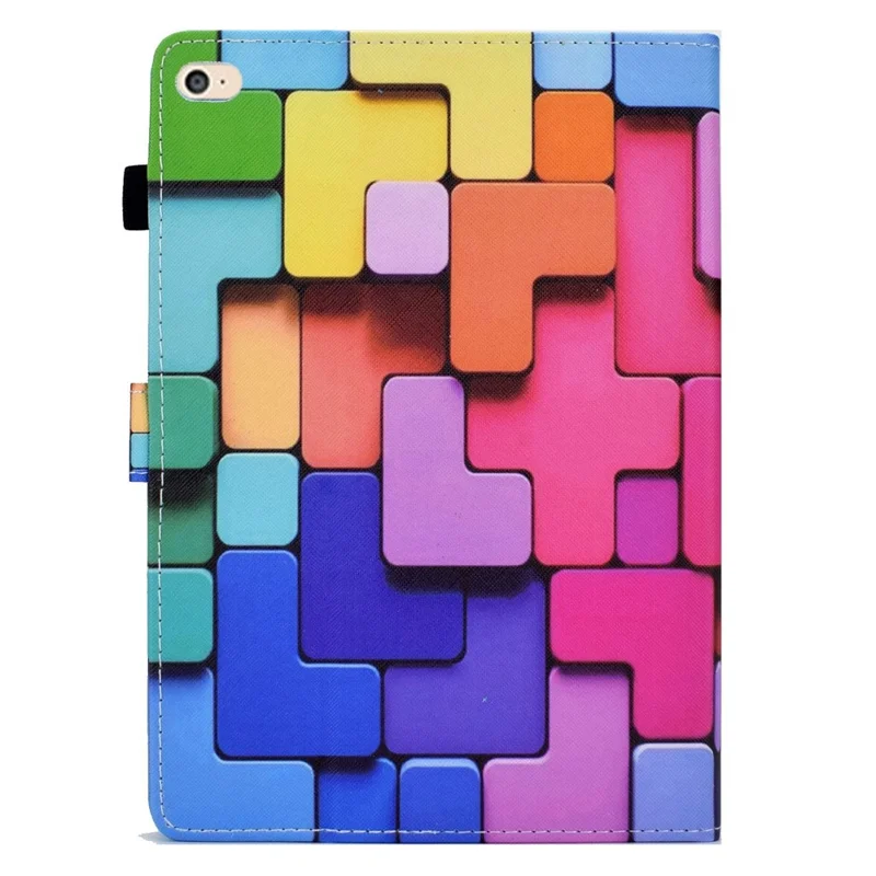 For iPad Air (2013) / Air 2 / iPad 9.7-inch (2017) / (2018) Stitched Leather Case Protective Tablet Cover Pattern Printed Magnetic Closure Shockproof Cover with Stand  /  Card Slots - Block