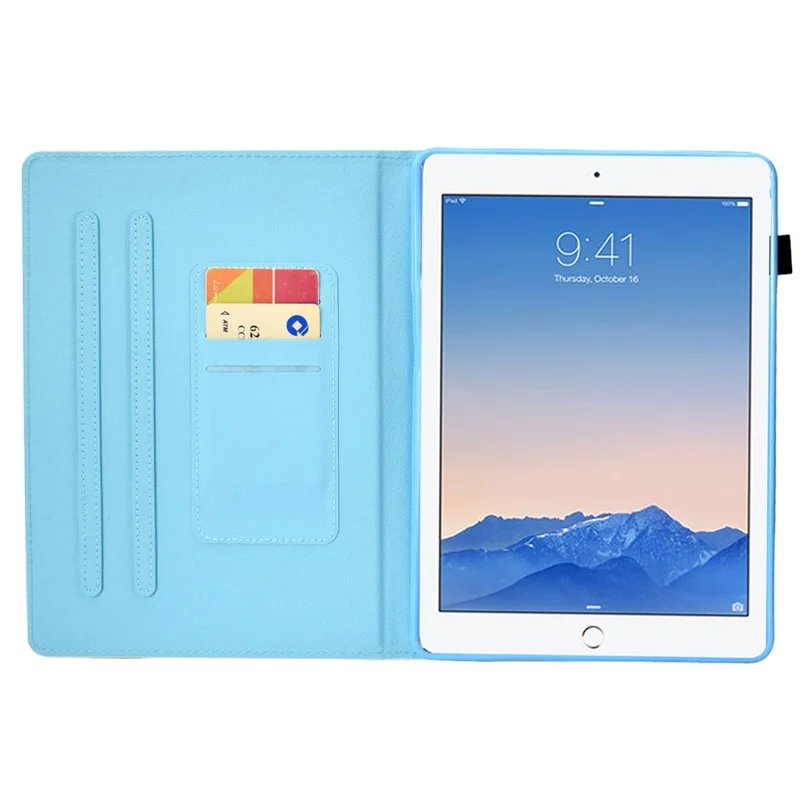 For iPad Air (2013) / Air 2 / iPad 9.7-inch (2017) / (2018) Stitched Leather Case Protective Tablet Cover Pattern Printed Magnetic Closure Shockproof Cover with Stand  /  Card Slots - Block