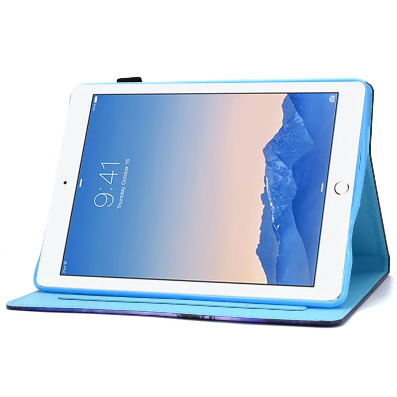 For iPad Air (2013) / Air 2 / iPad 9.7-inch (2017) / (2018) Stitched Leather Case Protective Tablet Cover Pattern Printed Magnetic Closure Shockproof Cover with Stand  /  Card Slots - Block