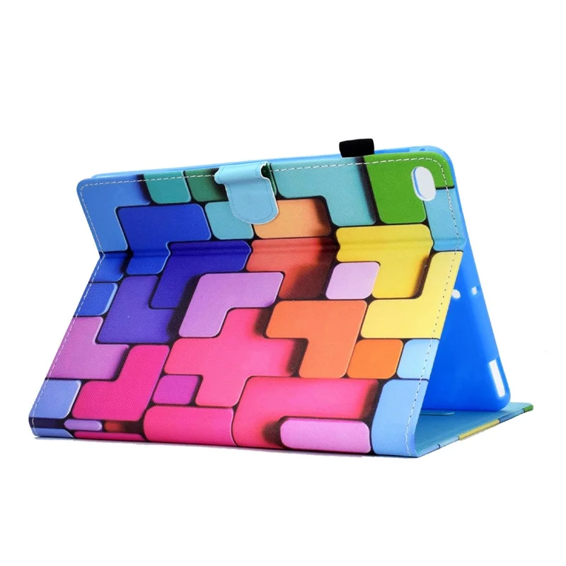 For iPad Air (2013) / Air 2 / iPad 9.7-inch (2017) / (2018) Stitched Leather Case Protective Tablet Cover Pattern Printed Magnetic Closure Shockproof Cover with Stand  /  Card Slots - Block