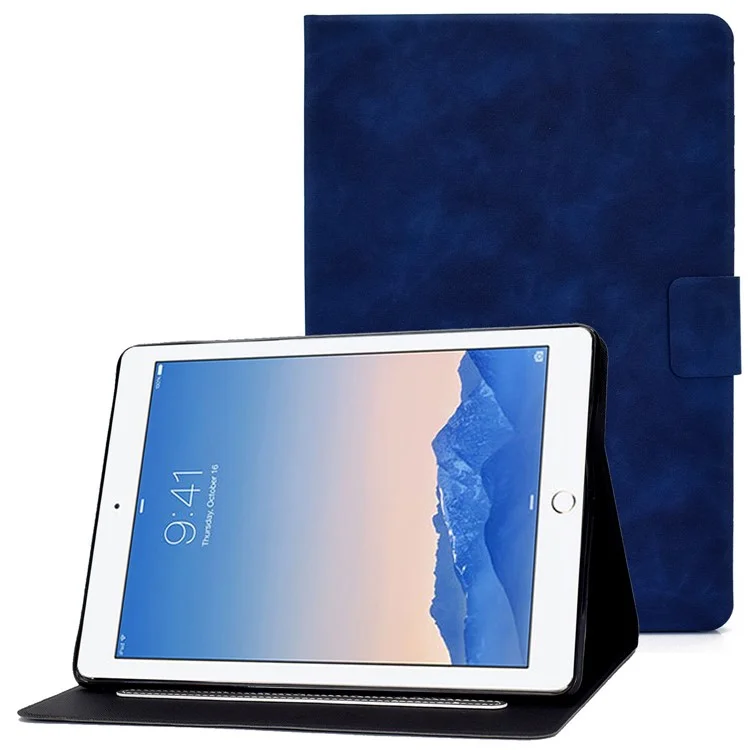 Per Ipad Air (2013) / Air 2 / Ipad 9,7 Pollici (2017) /(2018) Shock Aound Case Cowhide Texture PU Leather Tablet Follio Flip Cover Well Protection Case Con Supporto Per Carta - Blu