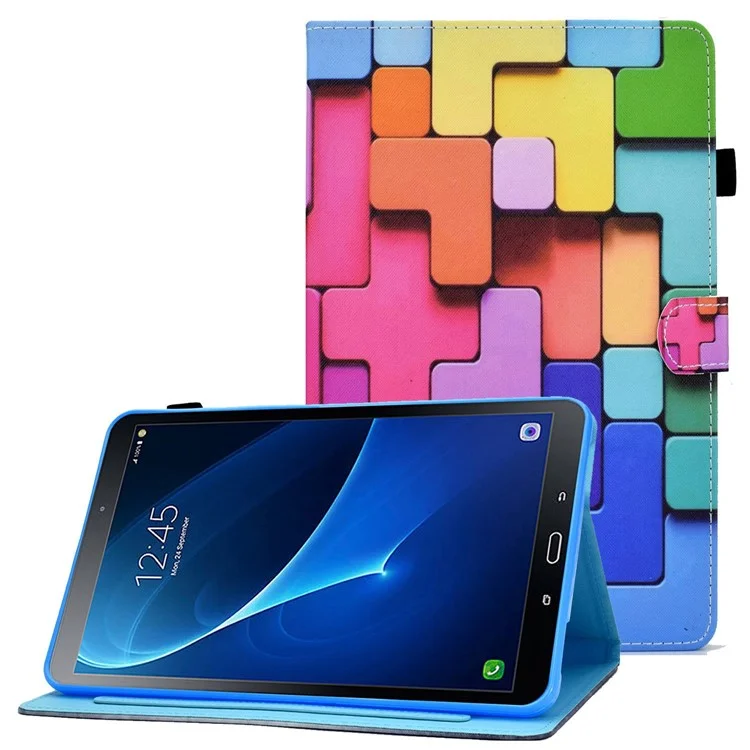 For Samsung Galaxy Tab A 10.1 (2016) (T580 / T585) Shockproof PU Leather Tablet Case Stitching Pattern Printed Magnetic Closure Tablet Stand Cover with Card Slots - Block