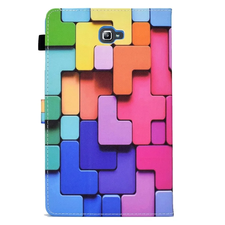 For Samsung Galaxy Tab A 10.1 (2016) (T580 / T585) Shockproof PU Leather Tablet Case Stitching Pattern Printed Magnetic Closure Tablet Stand Cover with Card Slots - Block