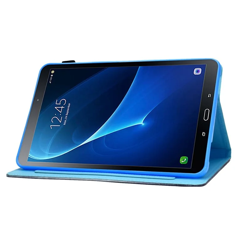 For Samsung Galaxy Tab A 10.1 (2016) (T580 / T585) Shockproof PU Leather Tablet Case Stitching Pattern Printed Magnetic Closure Tablet Stand Cover with Card Slots - Block
