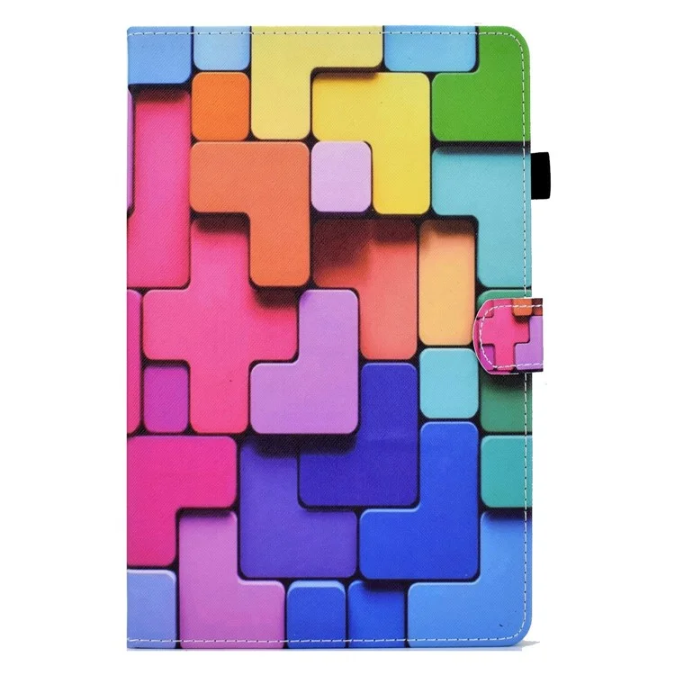 For Samsung Galaxy Tab A 10.1 (2016) (T580 / T585) Shockproof PU Leather Tablet Case Stitching Pattern Printed Magnetic Closure Tablet Stand Cover with Card Slots - Block