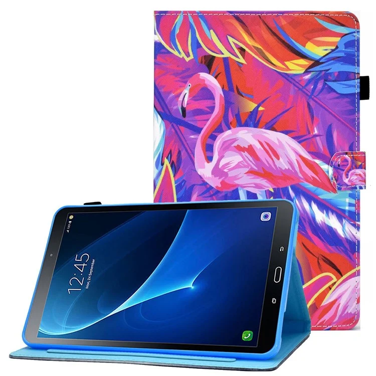 Para Samsung Galaxy Tab A 10.1 (2016) (T580 / T585) Patrete de Cuero PU de Choque de Choque Patrón de Costura de Costura Imprimida Tapa de Soporte de Tableta Magnética Con Ranuras Para Tarjetas - Pájaro