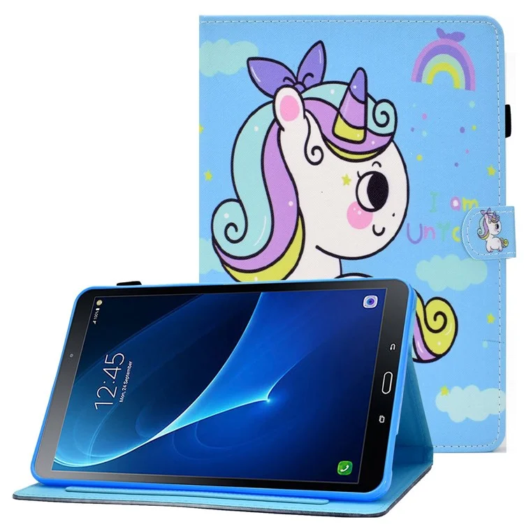 Para Samsung Galaxy Tab A 10.1 (2016) (T580 / T585) Funda de Tableta a Prueba de Golpes de Cuero PU con Patrón de Puntada Impresa Cierre Magnético Soporte de Tableta con Ranuras para Tarjetas - Unicornio Arcoíris