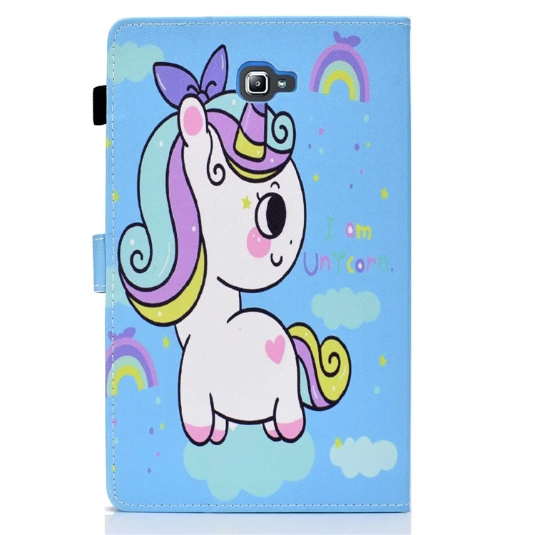 Para Samsung Galaxy Tab A 10.1 (2016) (T580 / T585) Funda de Tableta a Prueba de Golpes de Cuero PU con Patrón de Puntada Impresa Cierre Magnético Soporte de Tableta con Ranuras para Tarjetas - Unicornio Arcoíris