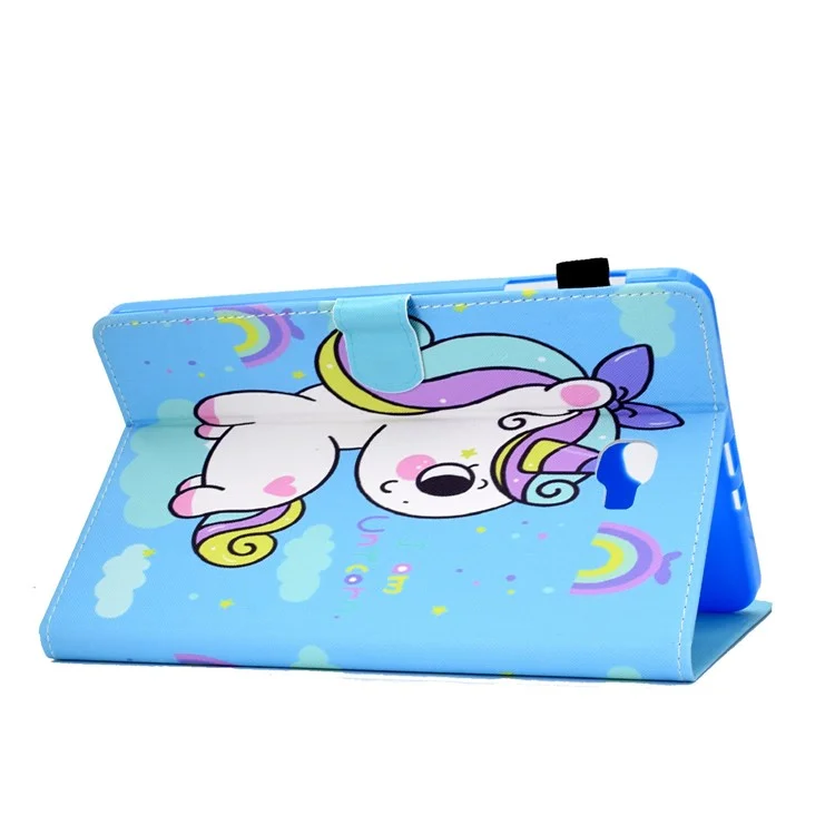 Para Samsung Galaxy Tab A 10.1 (2016) (T580 / T585) Funda de Tableta a Prueba de Golpes de Cuero PU con Patrón de Puntada Impresa Cierre Magnético Soporte de Tableta con Ranuras para Tarjetas - Unicornio Arcoíris