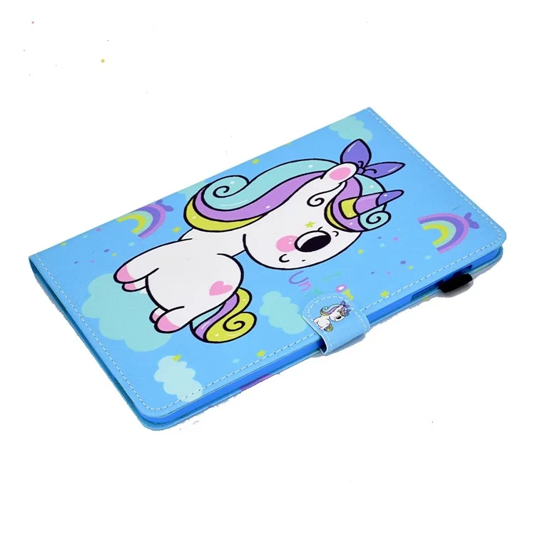Para Samsung Galaxy Tab A 10.1 (2016) (T580 / T585) Funda de Tableta a Prueba de Golpes de Cuero PU con Patrón de Puntada Impresa Cierre Magnético Soporte de Tableta con Ranuras para Tarjetas - Unicornio Arcoíris