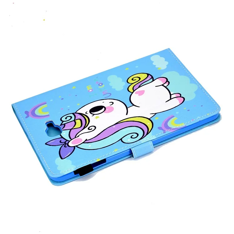 Para Samsung Galaxy Tab A 10.1 (2016) (T580 / T585) Funda de Tableta a Prueba de Golpes de Cuero PU con Patrón de Puntada Impresa Cierre Magnético Soporte de Tableta con Ranuras para Tarjetas - Unicornio Arcoíris