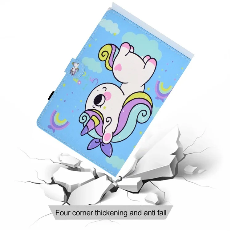 Para Samsung Galaxy Tab A 10.1 (2016) (T580 / T585) Funda de Tableta a Prueba de Golpes de Cuero PU con Patrón de Puntada Impresa Cierre Magnético Soporte de Tableta con Ranuras para Tarjetas - Unicornio Arcoíris