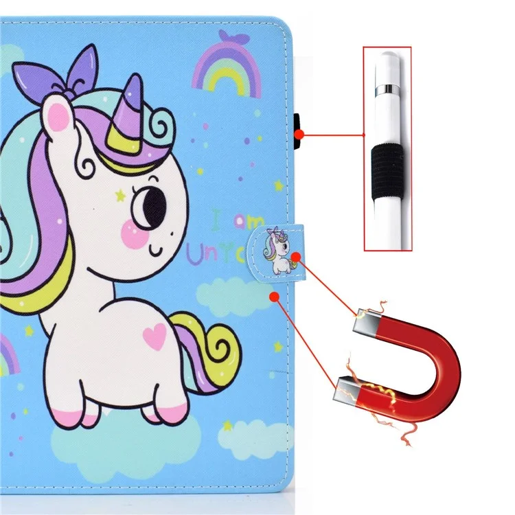 Para Samsung Galaxy Tab A 10.1 (2016) (T580 / T585) Funda de Tableta a Prueba de Golpes de Cuero PU con Patrón de Puntada Impresa Cierre Magnético Soporte de Tableta con Ranuras para Tarjetas - Unicornio Arcoíris