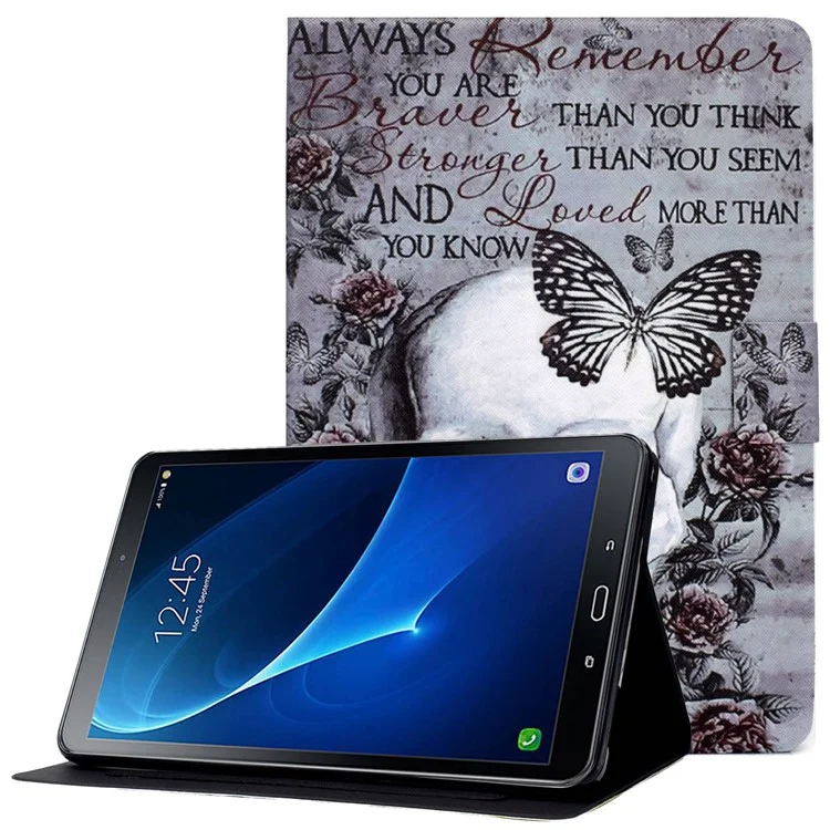 Für Samsung Galaxy Tab A 10.1 (2016) T580 / T585 Muster Druckpatrone PU-Leder-Standabdeckung Tablet Anti-Drop Case mit Kartensteckplätzen - Schädel