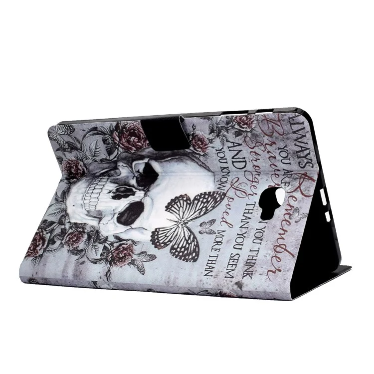 Für Samsung Galaxy Tab A 10.1 (2016) T580 / T585 Muster Druckpatrone PU-Leder-Standabdeckung Tablet Anti-Drop Case mit Kartensteckplätzen - Schädel