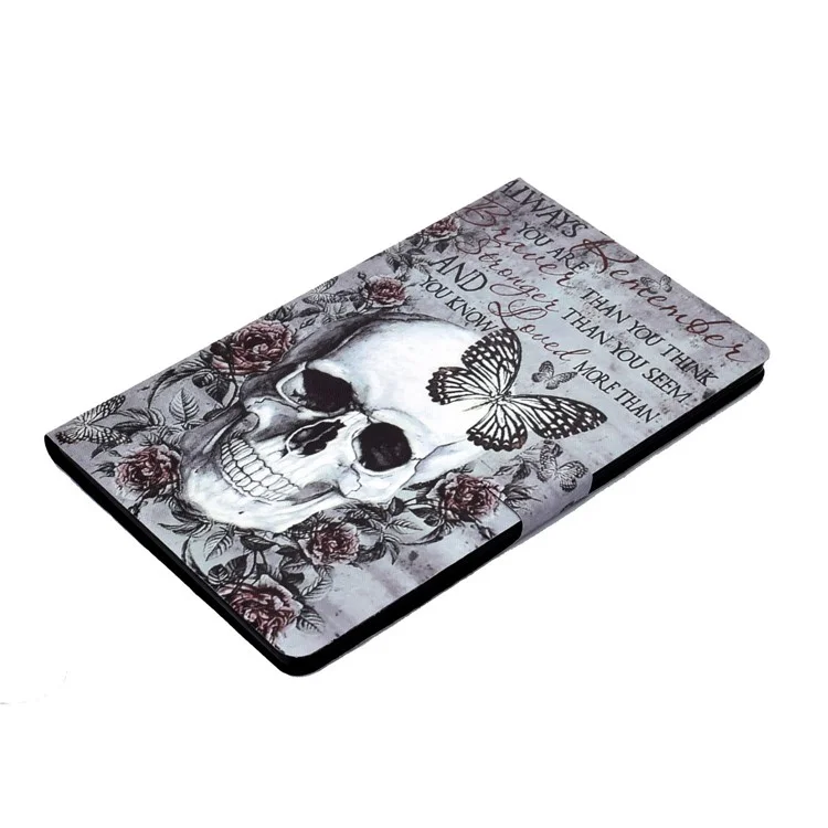 Für Samsung Galaxy Tab A 10.1 (2016) T580 / T585 Muster Druckpatrone PU-Leder-Standabdeckung Tablet Anti-Drop Case mit Kartensteckplätzen - Schädel