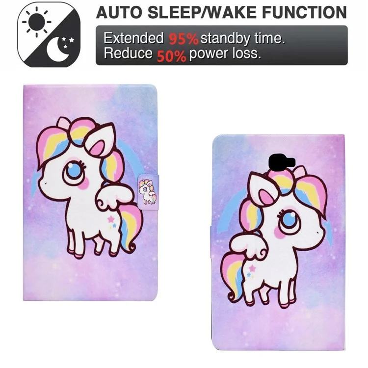 For Samsung Galaxy Tab A 10.1 (2016) T580 / T585 Pattern Printing PU Leather Stand Cover Tablet Anti-drop Case with Card Slots - Colorful Pony