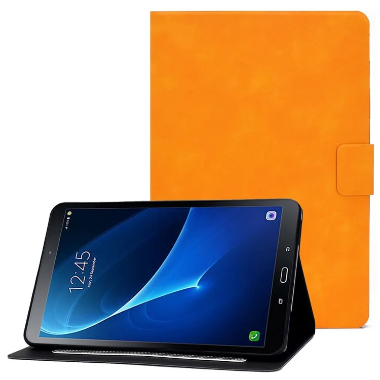 For Samsung Galaxy Tab A 10.1 (2016) (T580 / T585) Calf Texture PU Leather Tablet Case Shockproof Solid Color Foldable Stand Cover with Card Holder - Orange