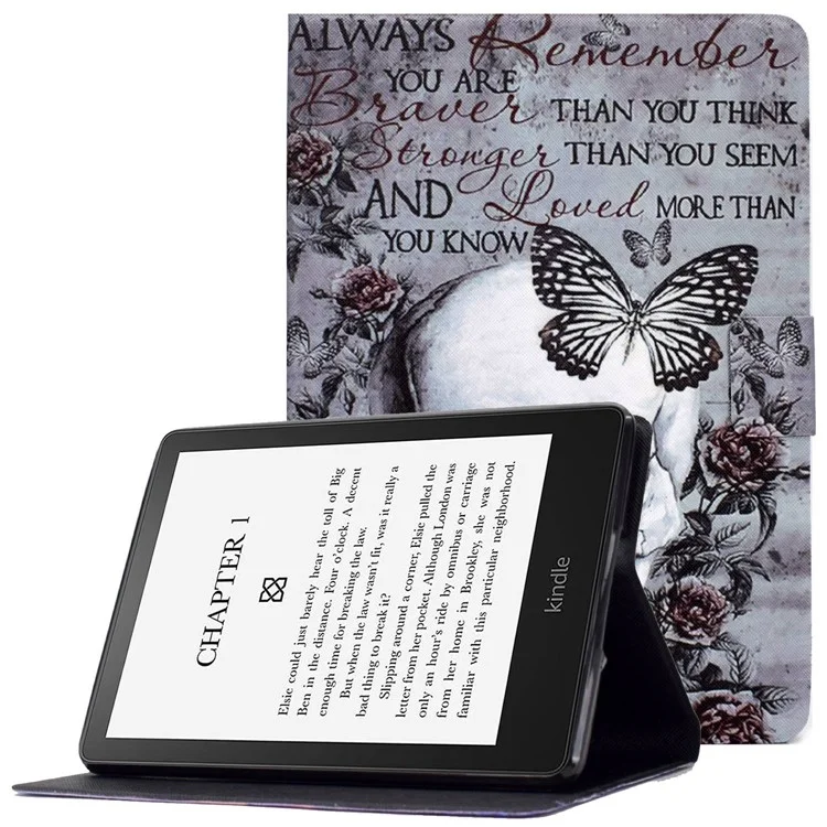 Per Amazon Kindle Paperwhite 5 (2021) Pattern Printing Tablet Case PU Leather Card Slots Stand Cover Magnetic Shell Cover - Skull
