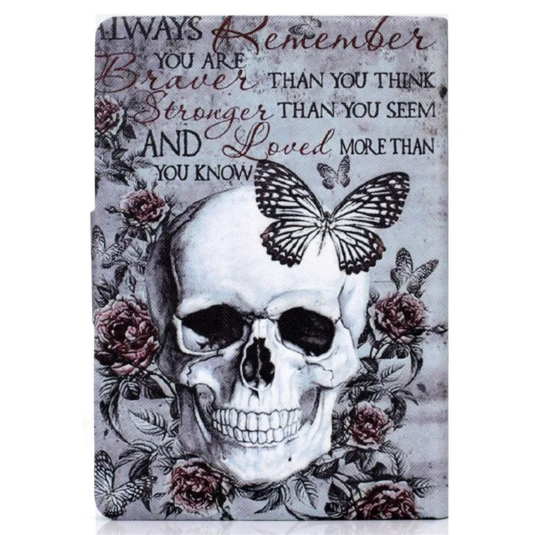 Per Amazon Kindle Paperwhite 5 (2021) Pattern Printing Tablet Case PU Leather Card Slots Stand Cover Magnetic Shell Cover - Skull