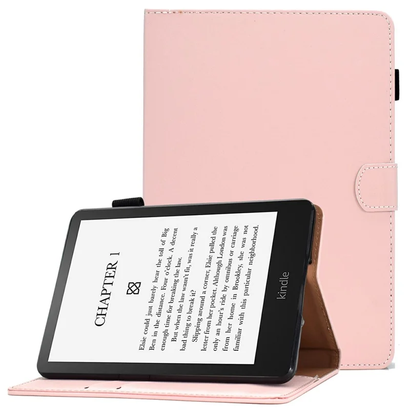For Amazon Kindle Paperwhite 5 (2021) Solid Color Magnetic Clasp Stand Case PU Leather Shockproof Cover with Card Slots - Pink