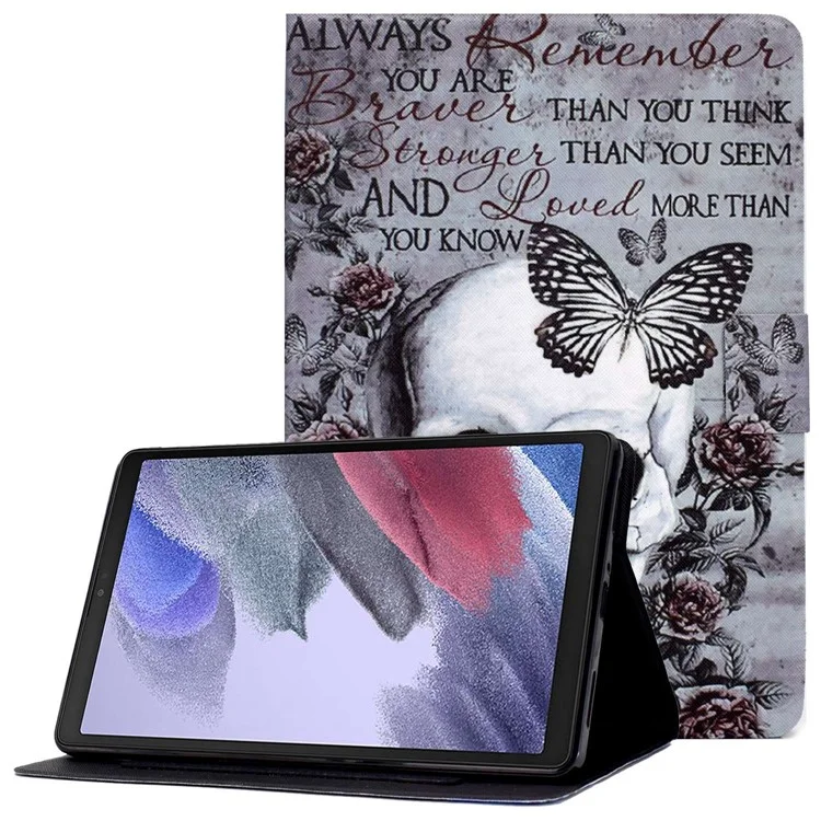 For Samsung Galaxy Tab A7 Lite 8.7-inch T220 / T225 Card Slots Design Pattern Printing PU Leather Cover Tablet Shockproof Shell Case with Adjustable Stand - Skull