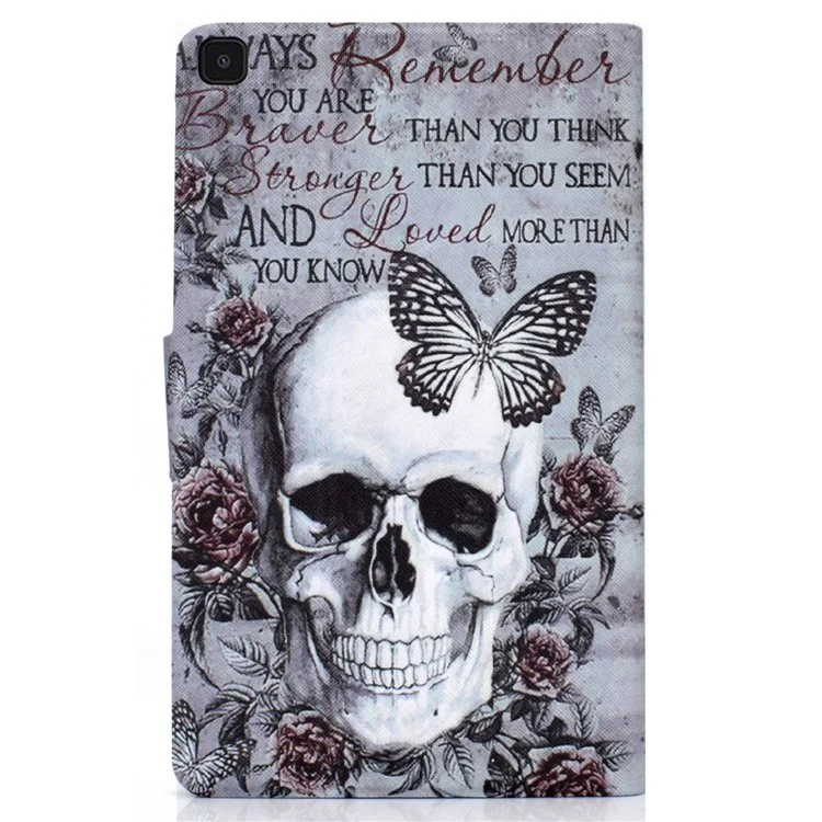 For Samsung Galaxy Tab A7 Lite 8.7-inch T220 / T225 Card Slots Design Pattern Printing PU Leather Cover Tablet Shockproof Shell Case with Adjustable Stand - Skull