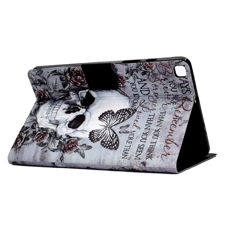 For Samsung Galaxy Tab A7 Lite 8.7-inch T220 / T225 Card Slots Design Pattern Printing PU Leather Cover Tablet Shockproof Shell Case with Adjustable Stand - Skull