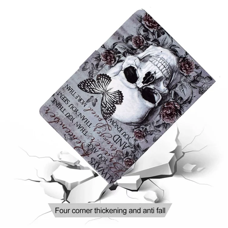 For Samsung Galaxy Tab A7 Lite 8.7-inch T220 / T225 Card Slots Design Pattern Printing PU Leather Cover Tablet Shockproof Shell Case with Adjustable Stand - Skull