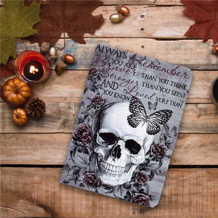 For Samsung Galaxy Tab A7 Lite 8.7-inch T220 / T225 Card Slots Design Pattern Printing PU Leather Cover Tablet Shockproof Shell Case with Adjustable Stand - Skull