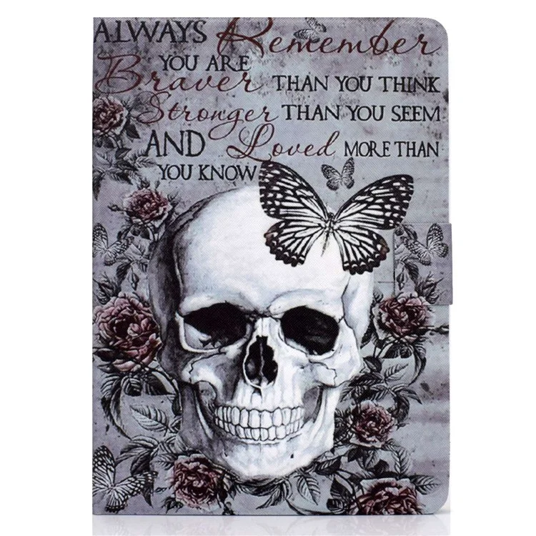 For Samsung Galaxy Tab A7 Lite 8.7-inch T220 / T225 Card Slots Design Pattern Printing PU Leather Cover Tablet Shockproof Shell Case with Adjustable Stand - Skull
