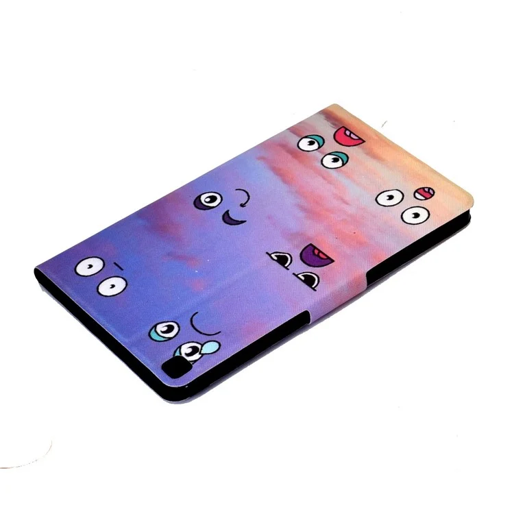 For Samsung Galaxy Tab A7 Lite 8.7-inch T220 / T225 Card Slots Design Pattern Printing PU Leather Cover Tablet Shockproof Shell Case with Adjustable Stand - Facial Expression