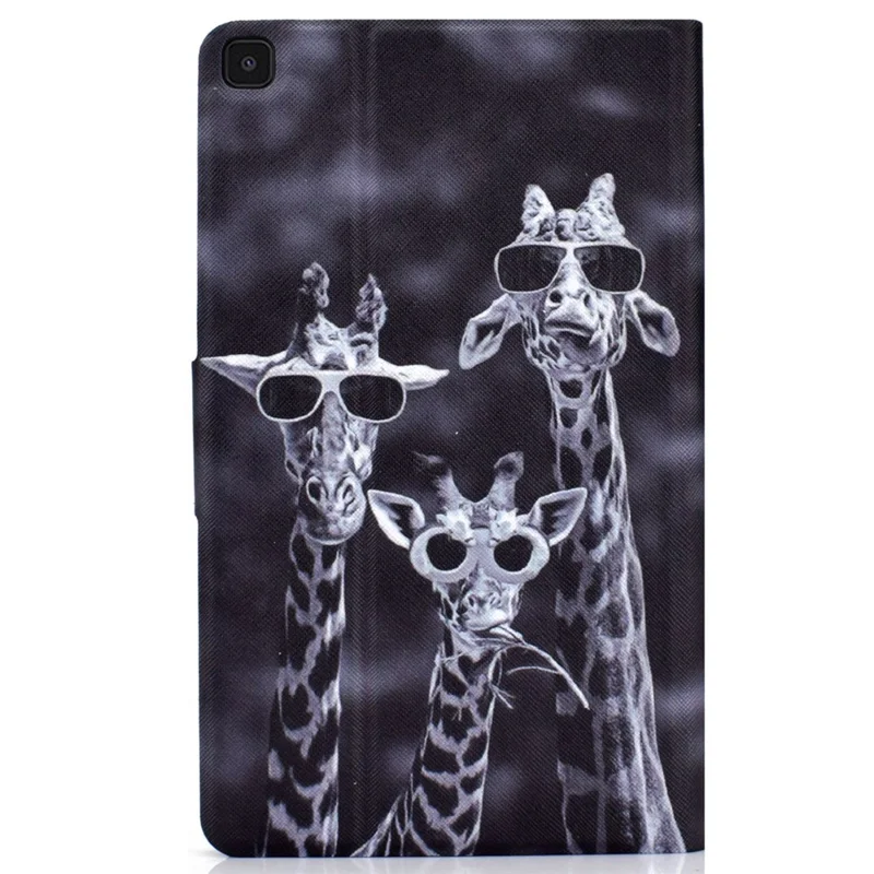 For Samsung Galaxy Tab A7 Lite 8.7-inch T220 / T225 Card Slots Design Pattern Printing PU Leather Cover Tablet Shockproof Shell Case with Adjustable Stand - Three Giraffes