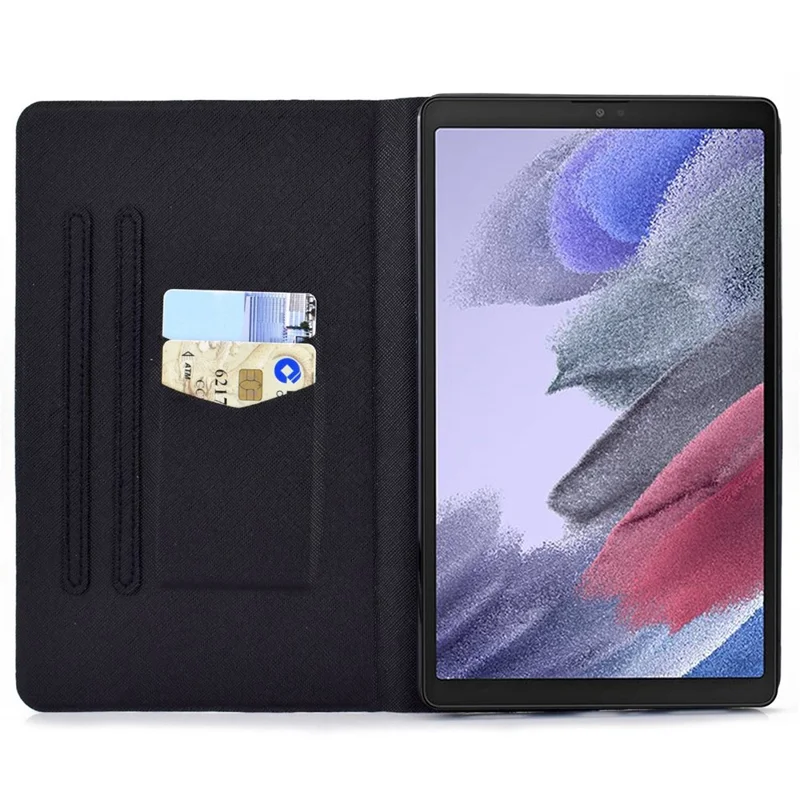 For Samsung Galaxy Tab A7 Lite 8.7-inch T220 / T225 Card Slots Design Pattern Printing PU Leather Cover Tablet Shockproof Shell Case with Adjustable Stand - Three Giraffes