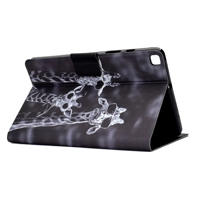 For Samsung Galaxy Tab A7 Lite 8.7-inch T220 / T225 Card Slots Design Pattern Printing PU Leather Cover Tablet Shockproof Shell Case with Adjustable Stand - Three Giraffes