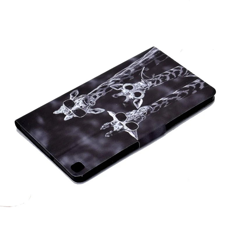 For Samsung Galaxy Tab A7 Lite 8.7-inch T220 / T225 Card Slots Design Pattern Printing PU Leather Cover Tablet Shockproof Shell Case with Adjustable Stand - Three Giraffes