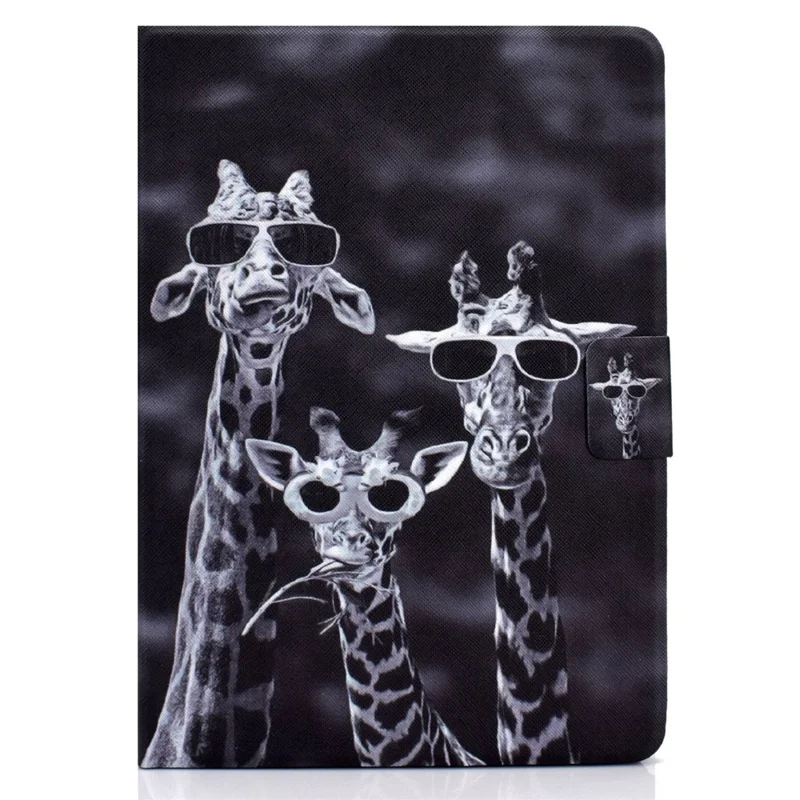For Samsung Galaxy Tab A7 Lite 8.7-inch T220 / T225 Card Slots Design Pattern Printing PU Leather Cover Tablet Shockproof Shell Case with Adjustable Stand - Three Giraffes