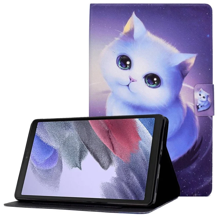 Pour Samsung Galaxy Tab A7 Lite 8,7 pouces T220 / T225 Fentes pour cartes Conception d'impression de motif Housse en cuir PU Étui de protection antichoc avec support réglable - Chat