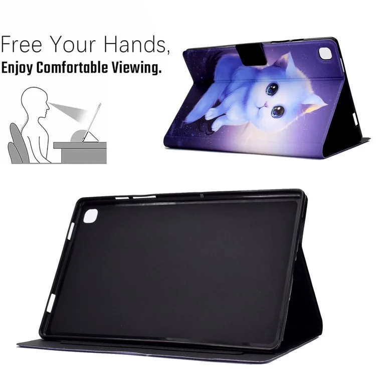 Pour Samsung Galaxy Tab A7 Lite 8,7 pouces T220 / T225 Fentes pour cartes Conception d'impression de motif Housse en cuir PU Étui de protection antichoc avec support réglable - Chat