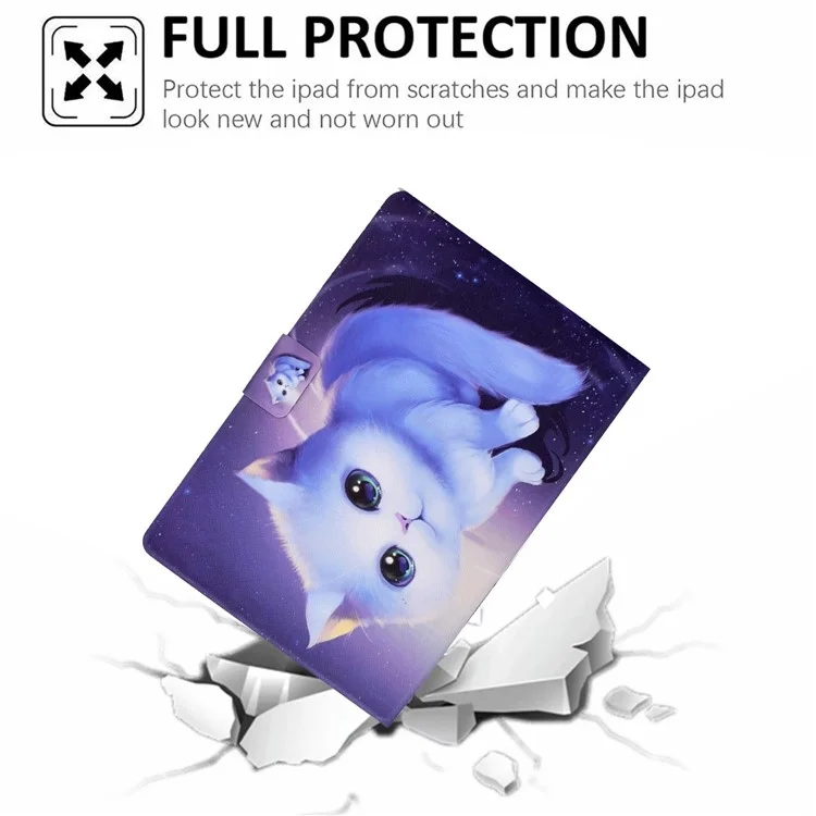 Pour Samsung Galaxy Tab A7 Lite 8,7 pouces T220 / T225 Fentes pour cartes Conception d'impression de motif Housse en cuir PU Étui de protection antichoc avec support réglable - Chat