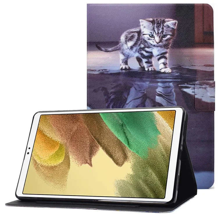 For Samsung Galaxy Tab A7 Lite 8.7-inch (T220 / T225) Shockproof Case PU Leather Tablet Cover Pattern Printed Magnetic Cover with Stand / Card Slots - Cat and Tiger