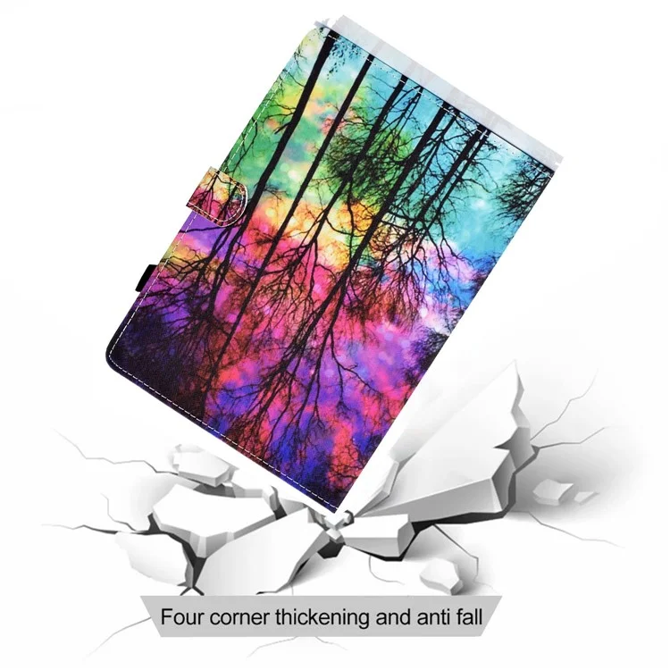 For Samsung Galaxy Tab A7 Lite 8.7-inch T220 / T225 Stitching PU Leather Viewing Stand Case Full Body Protection Pattern Printing Magnetic Cover with Card Slots / Pen Holder - Forest