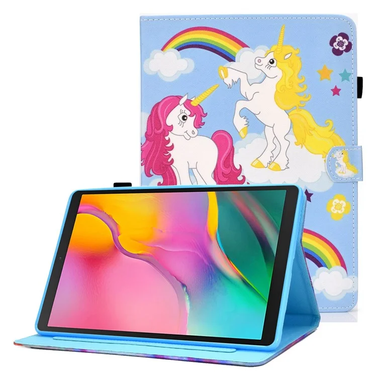 Pour Samsung Galaxy Tab A 10.1 (2019) (T510 / T515) Stitched Pattern Printed Tablet Case Fermeture magnétique Couverture en cuir PU Tablet avec fentes pour cartes - Cheval