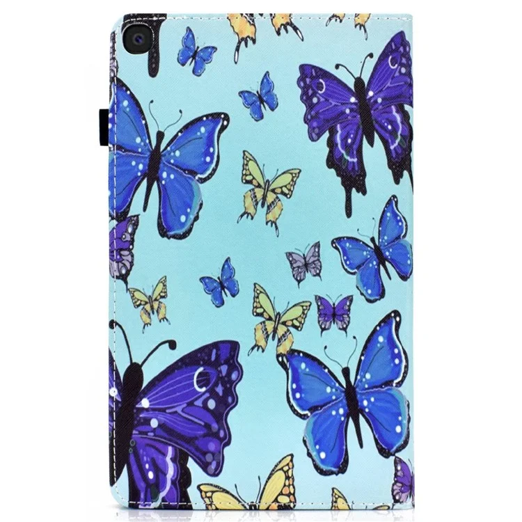 Per Samsung Galaxy Tab A 10.1 (2019) T510 / T515 Custodia Tablet con Stampa a Motivi PU Pelle Slot per Carte Stand Cover con Fascia Elastica - Farfalla